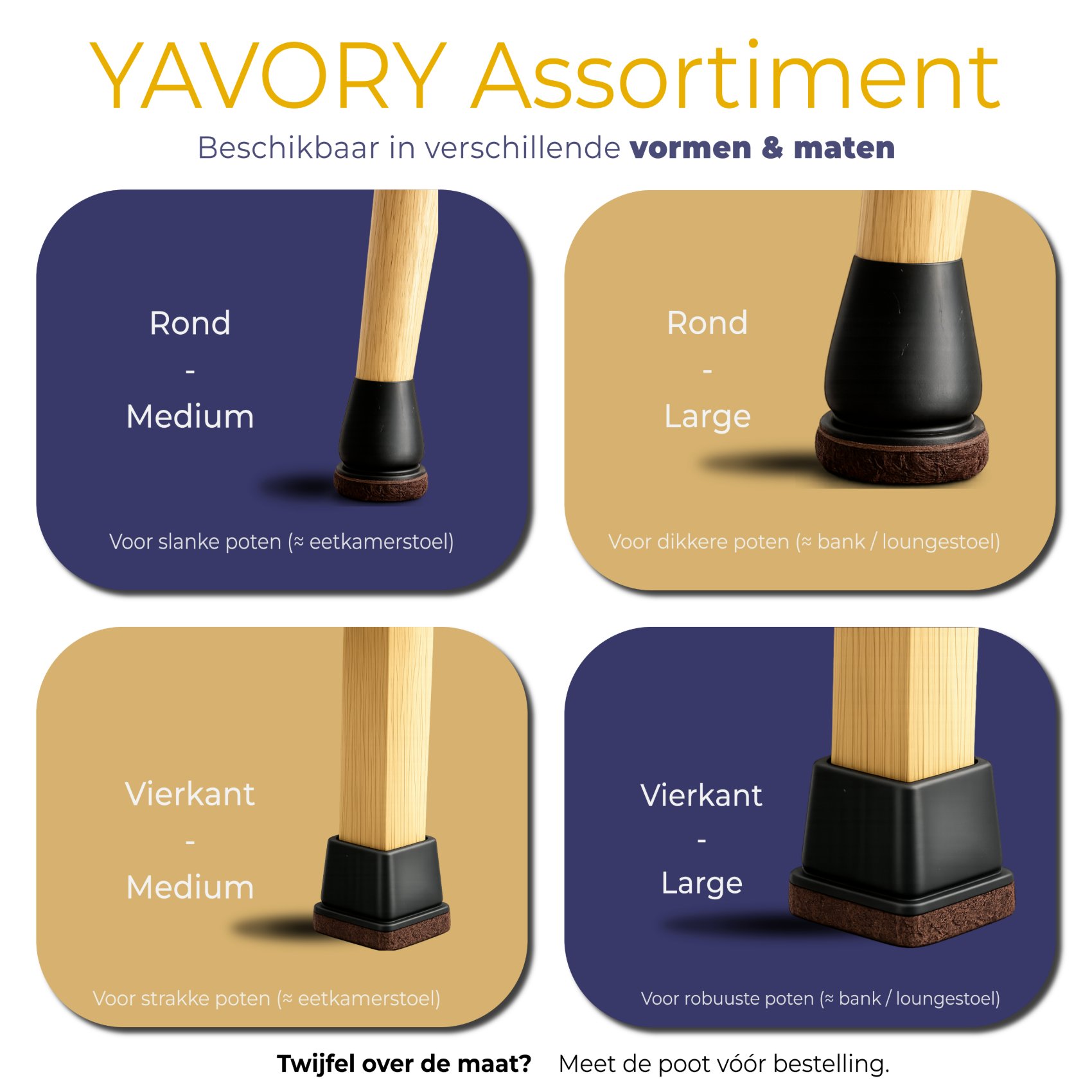 Yavory assortiment: rond en vierkant, in medium en large